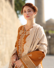 Rang Rasiya Carnation Embroidered Karandi Unstitched 3Pc Suit D-07 Cappucino
