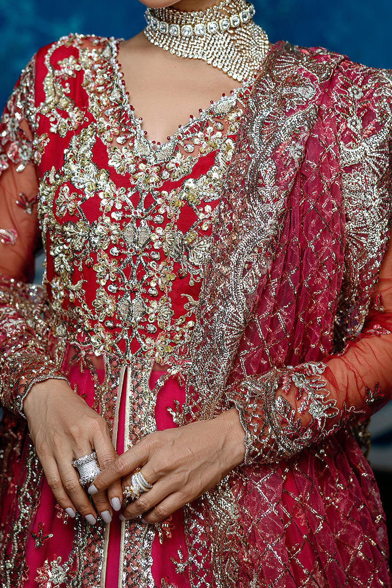 Mushq Stardust Embroidered Net Unstitched 3Pc Suit D-02 Red Carpet