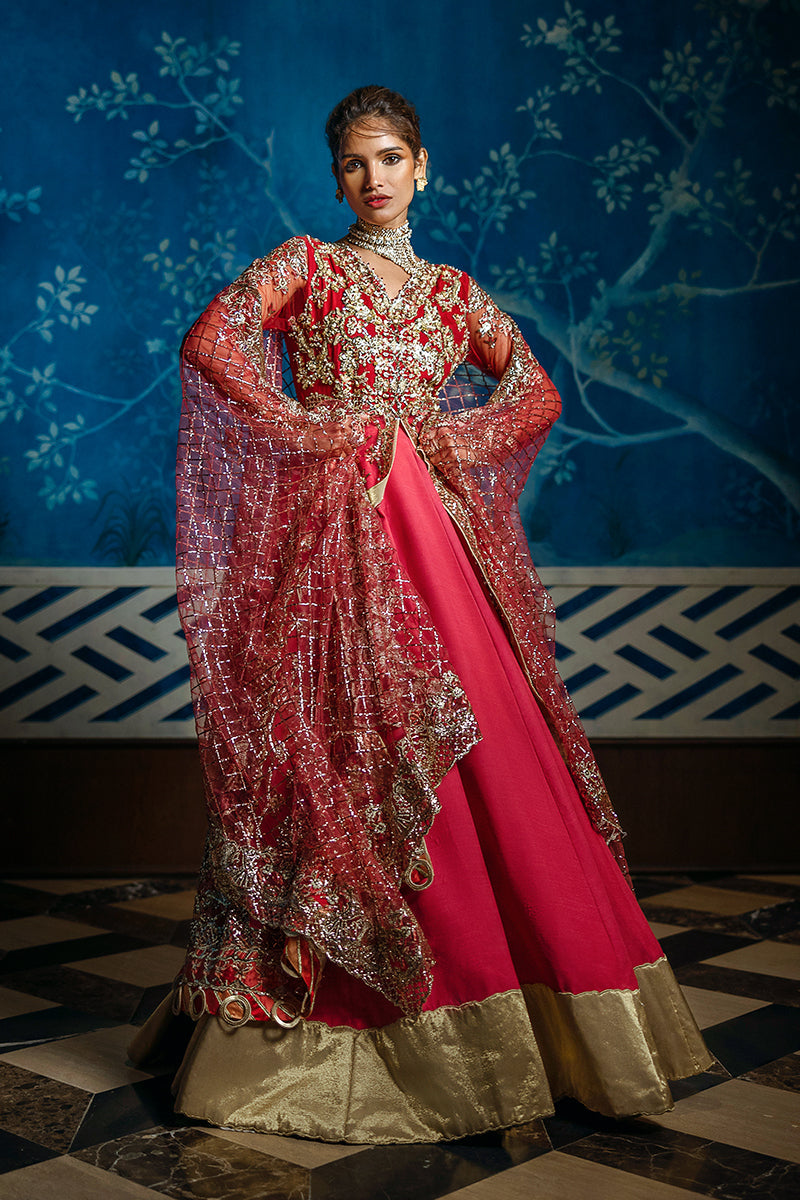 Mushq Stardust Embroidered Net Unstitched 3Pc Suit D-02 Red Carpet