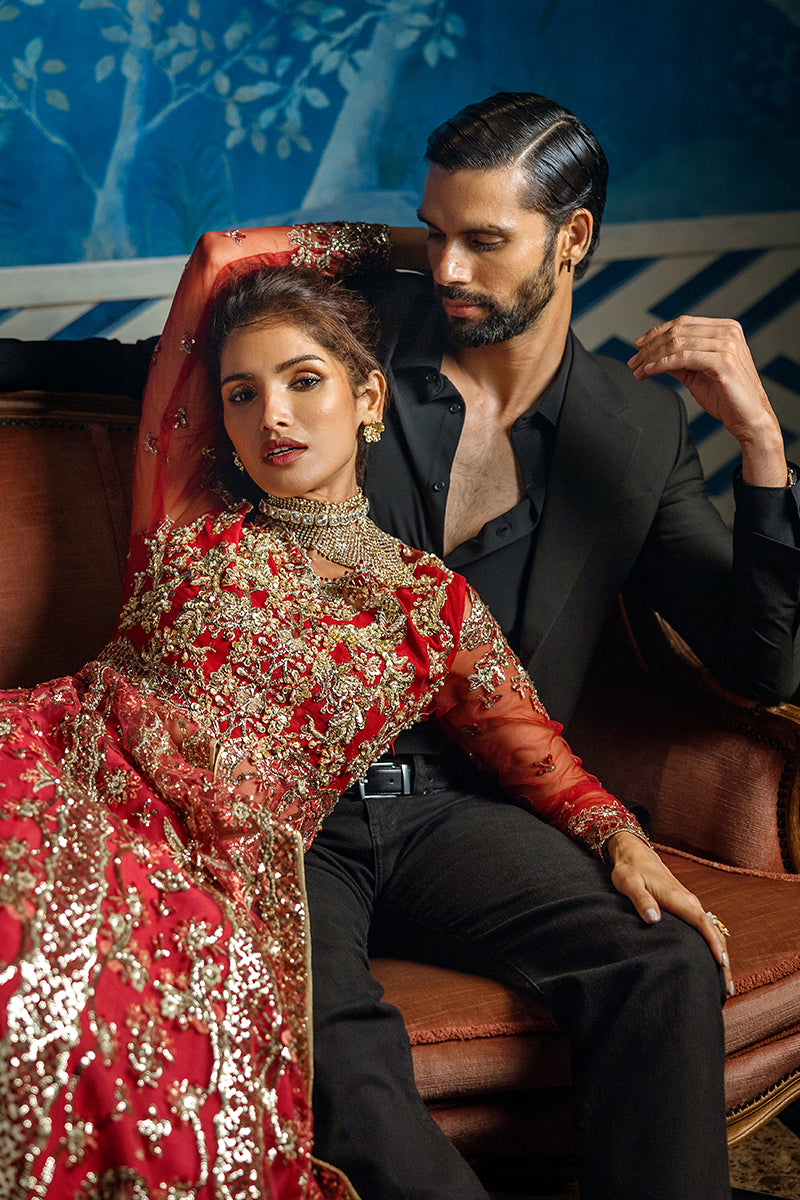Mushq Stardust Embroidered Net Unstitched 3Pc Suit D-02 Red Carpet