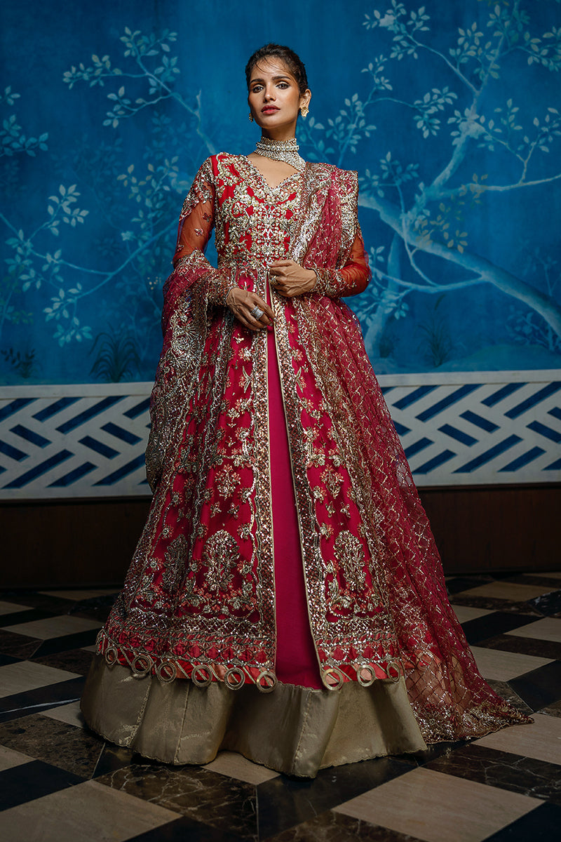 Mushq Stardust Embroidered Net Unstitched 3Pc Suit D-02 Red Carpet