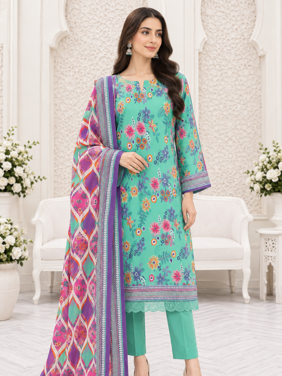 Ittehad X Bin Ameer Linen Essential Unstitched Printed 3Pc Suit D-08