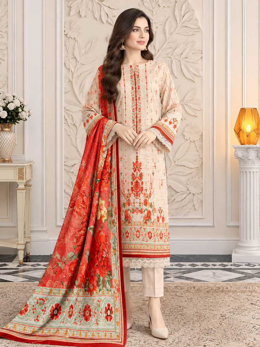 Ittehad X Bin Ameer Khaddar Essential Unstitched Printed 3Pc Suit D-08