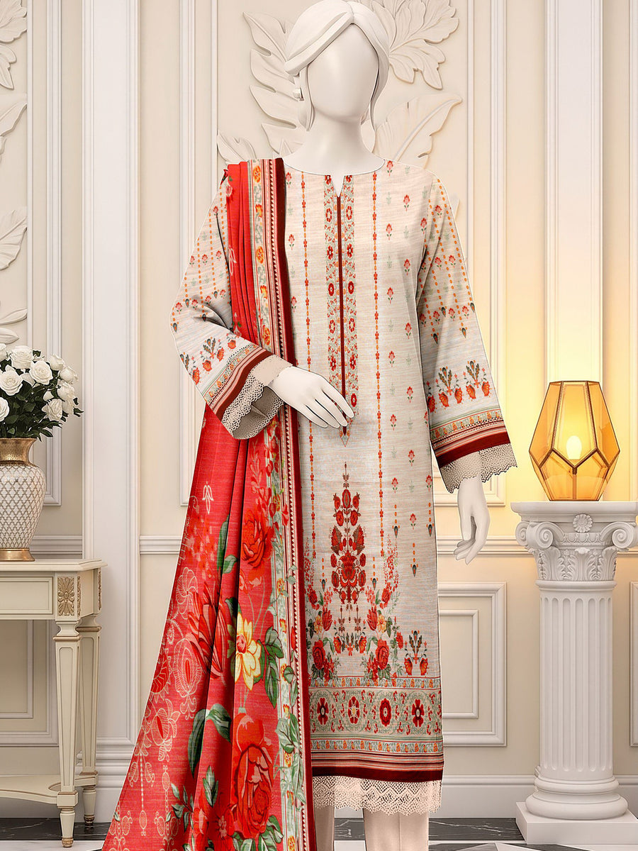 Ittehad X Bin Ameer Khaddar Essential Unstitched Printed 3Pc Suit D-08