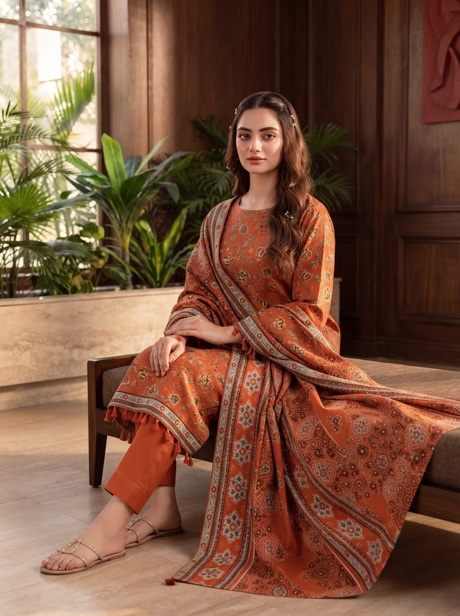 Pashm by Fiza Noor Premium Printed Leather Linen Unstitched 3Pc Suit D-08