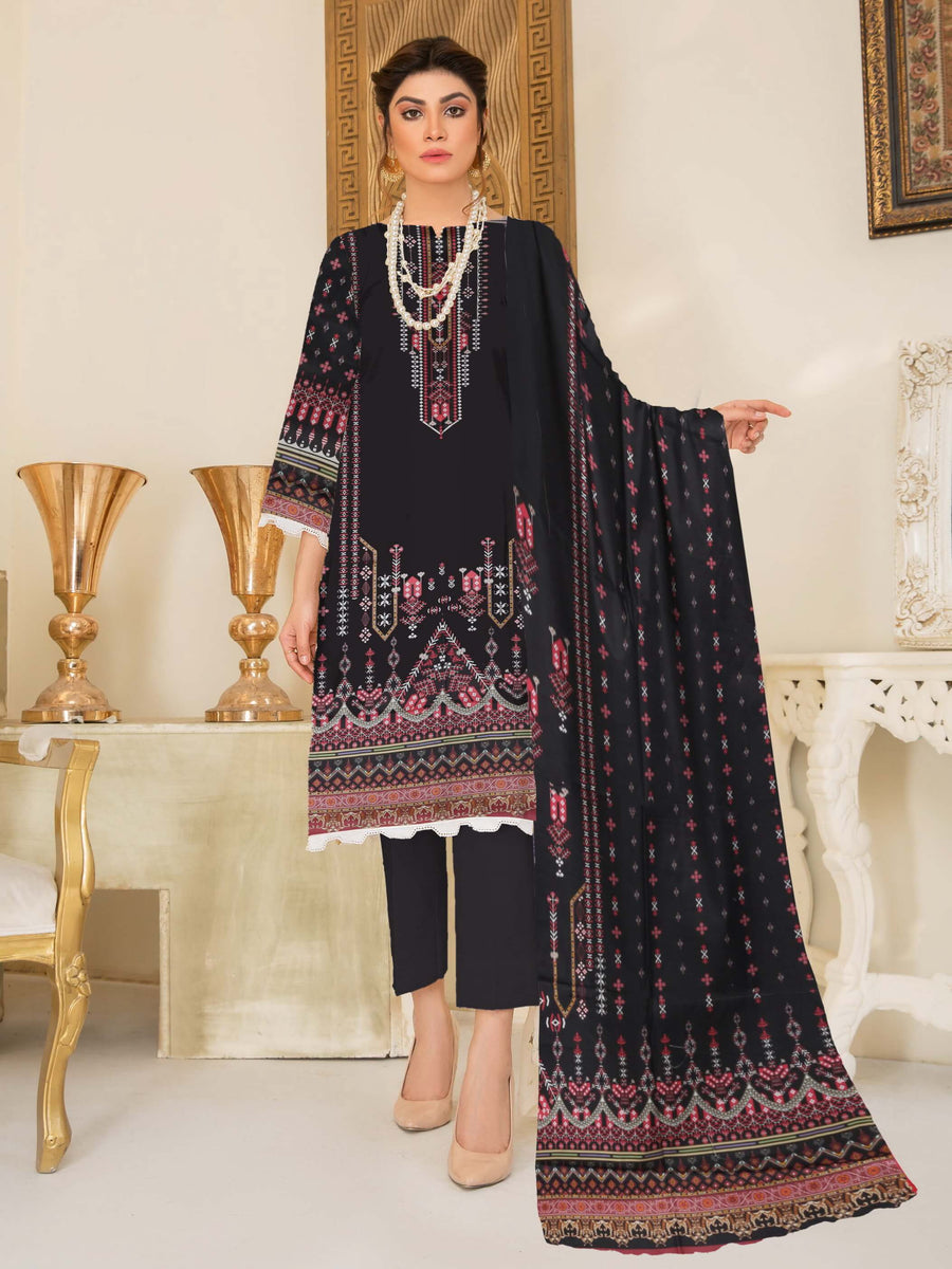Rashk e Qamar Digital Printed Linen Unstitched 3Pc Suit D-08