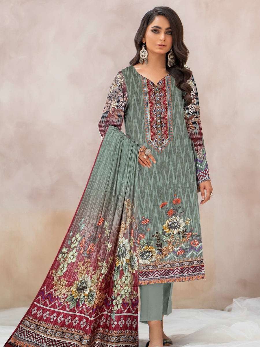 Rashk e Qamar Digital Printed Unique Linen Unstitched 3Pc Suit D-08