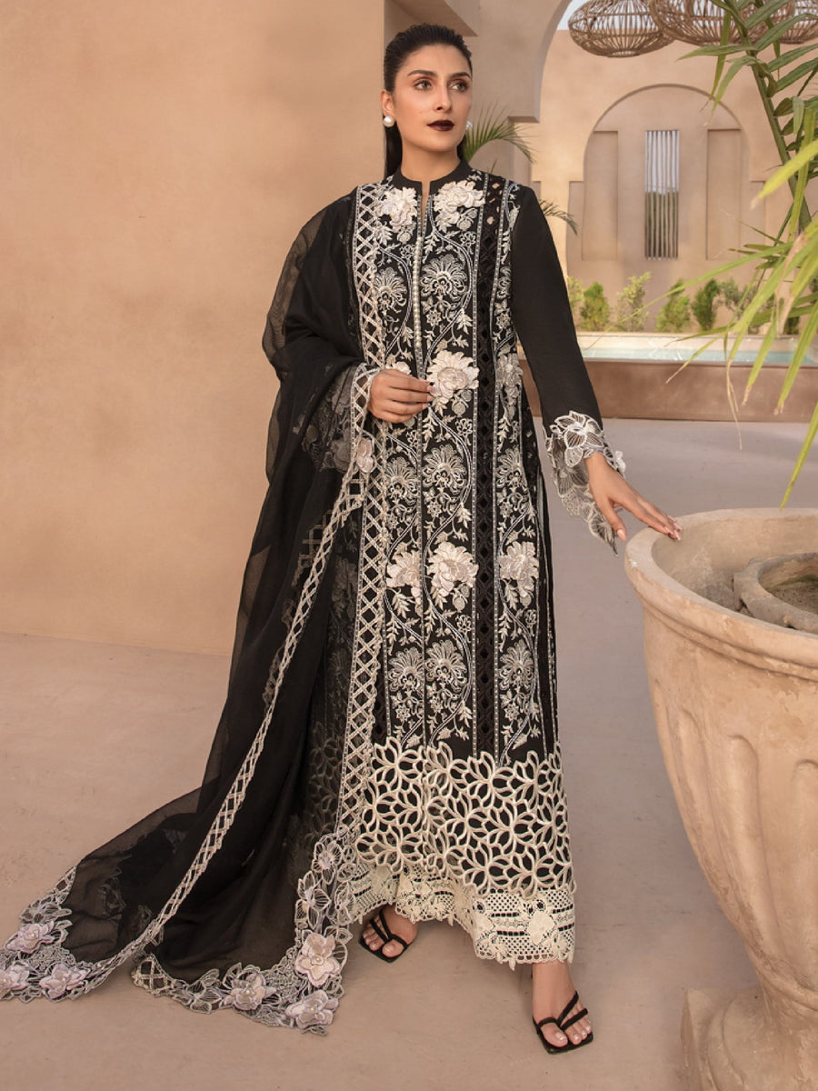 Rang Rasiya Premium Embroidered Lawn Unstitched 3Pc Suit D-09 EBONY
