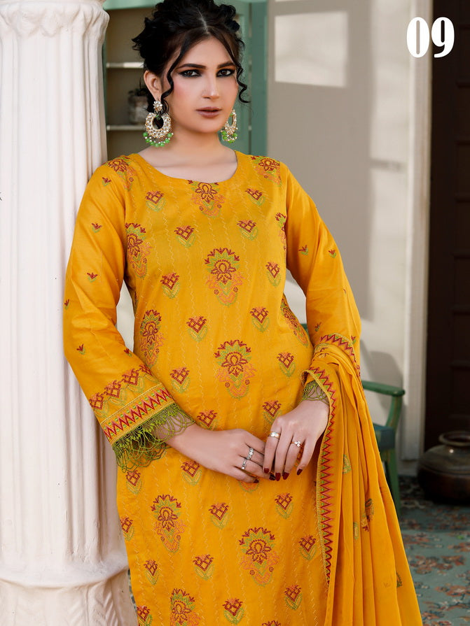 Manizay Saqafat Premium Embroidered Lawn Unstitched 3Pc Suit D-09
