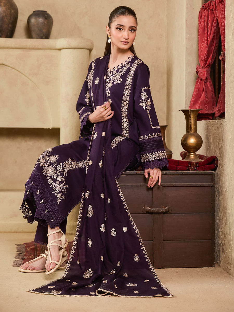 Raha by RajBari Premium Summer Embroidered Lawn Unstitched 3Pc Suit D-09