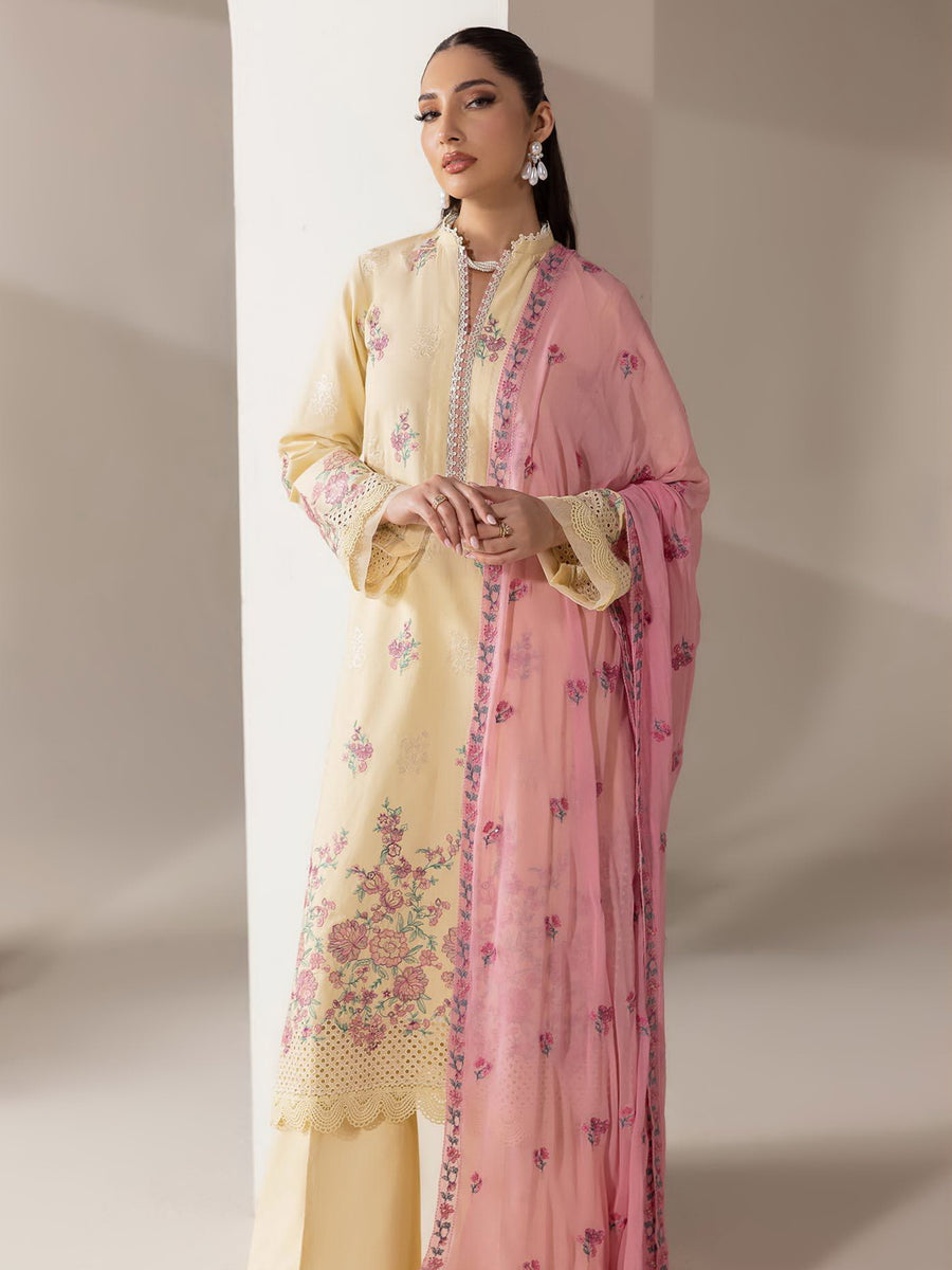 RajBari Premium Embroidered Lawn Unstitched 3Pc Suit D-09