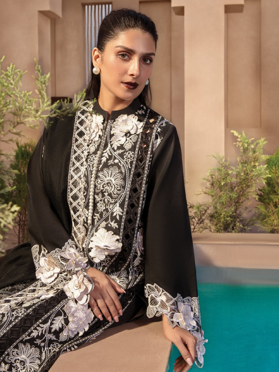 Rang Rasiya Premium Embroidered Lawn Unstitched 3Pc Suit D-09 EBONY