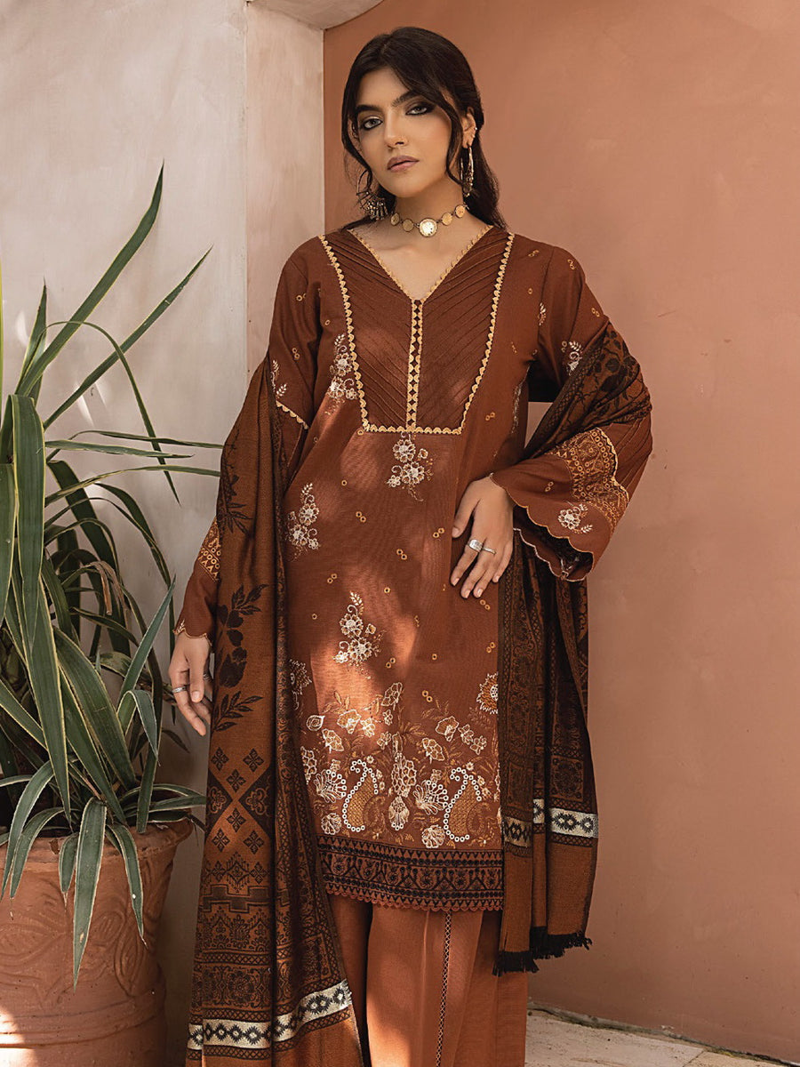 ELAK by Humdum Unstitched Embroidered Khaddar 3Pc Suit EL-09