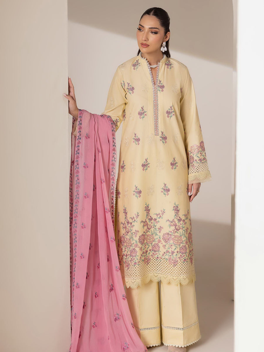 RajBari Premium Embroidered Lawn Unstitched 3Pc Suit D-09