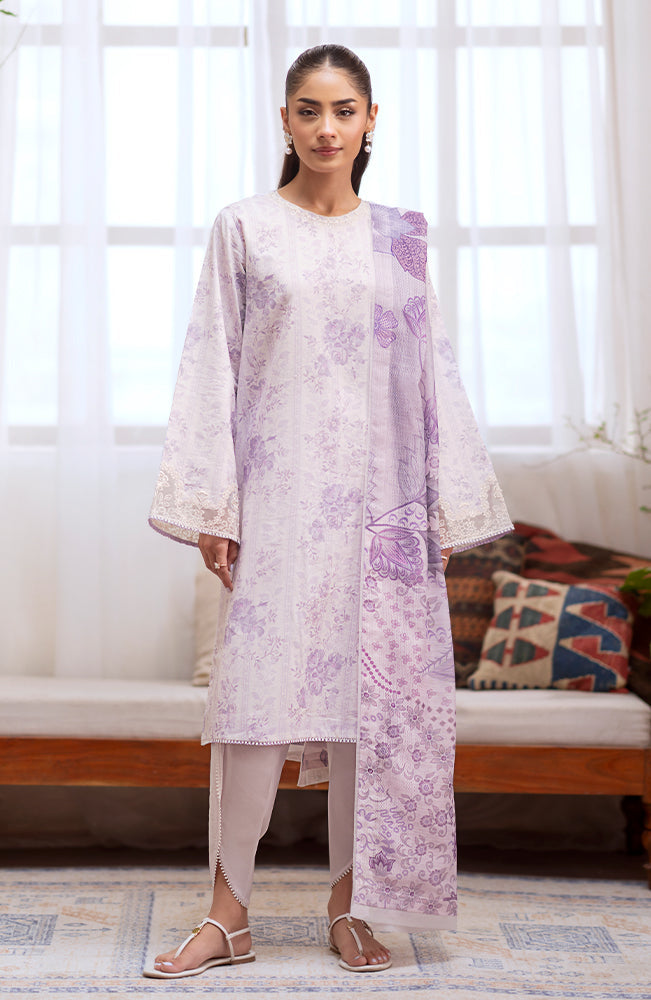 Ilara by Seran Embroidered Cambric Unstitched 3Pc Suit D-09 Lilas