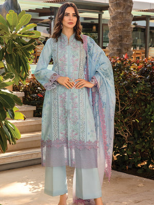 Rang Rasiya Carnation Embroidered Lawn Unstitched 3Pc Suit D-09 Ocean