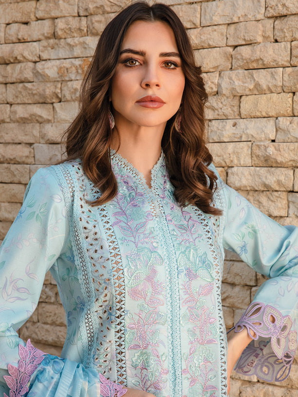 Rang Rasiya Carnation Embroidered Lawn Unstitched 3Pc Suit D-09 Ocean