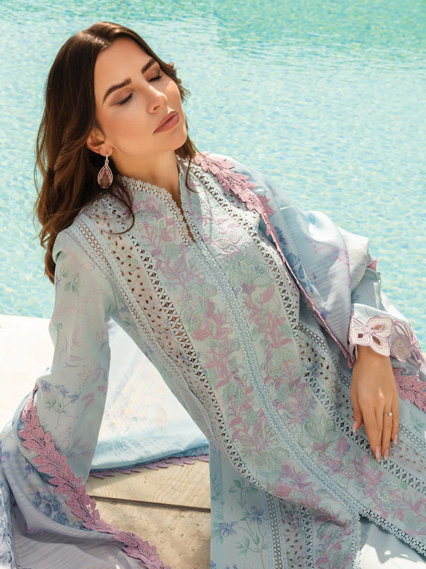 Rang Rasiya Carnation Embroidered Lawn Unstitched 3Pc Suit D-09 Ocean