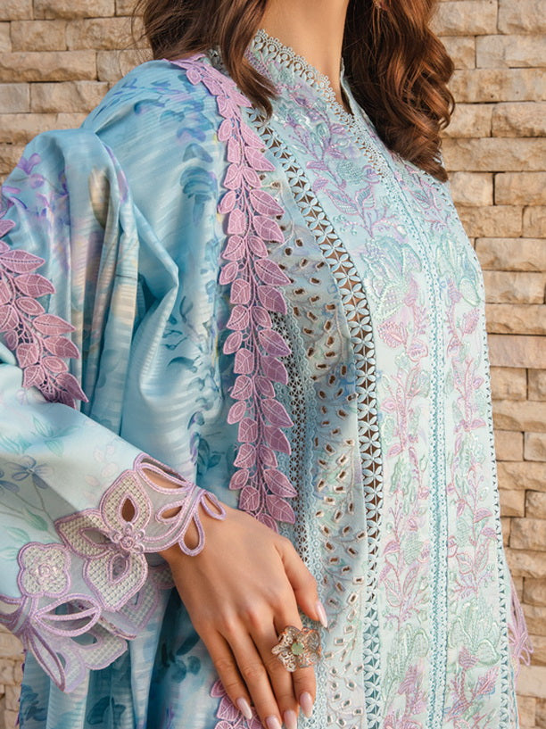 Rang Rasiya Carnation Embroidered Lawn Unstitched 3Pc Suit D-09 Ocean