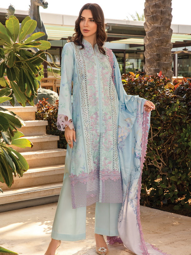 Rang Rasiya Carnation Embroidered Lawn Unstitched 3Pc Suit D-09 Ocean