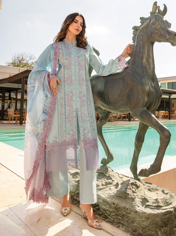 Rang Rasiya Carnation Embroidered Lawn Unstitched 3Pc Suit D-09 Ocean