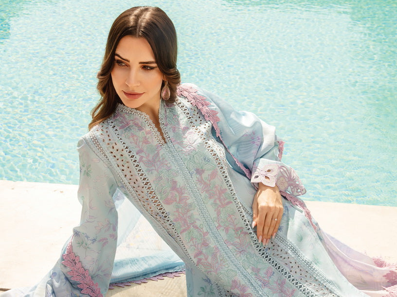 Rang Rasiya Carnation Embroidered Lawn Unstitched 3Pc Suit D-09 Ocean