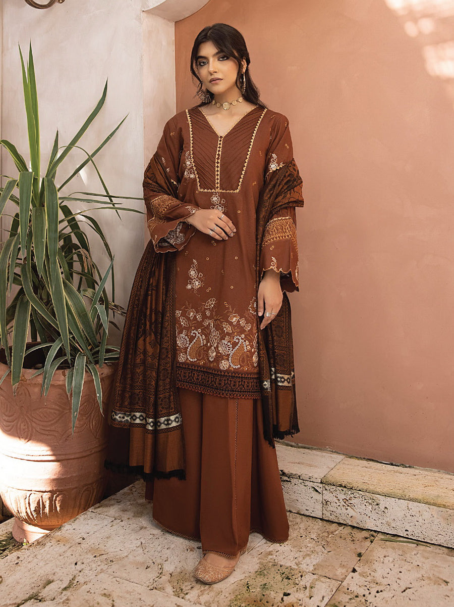 ELAK by Humdum Unstitched Embroidered Khaddar 3Pc Suit EL-09