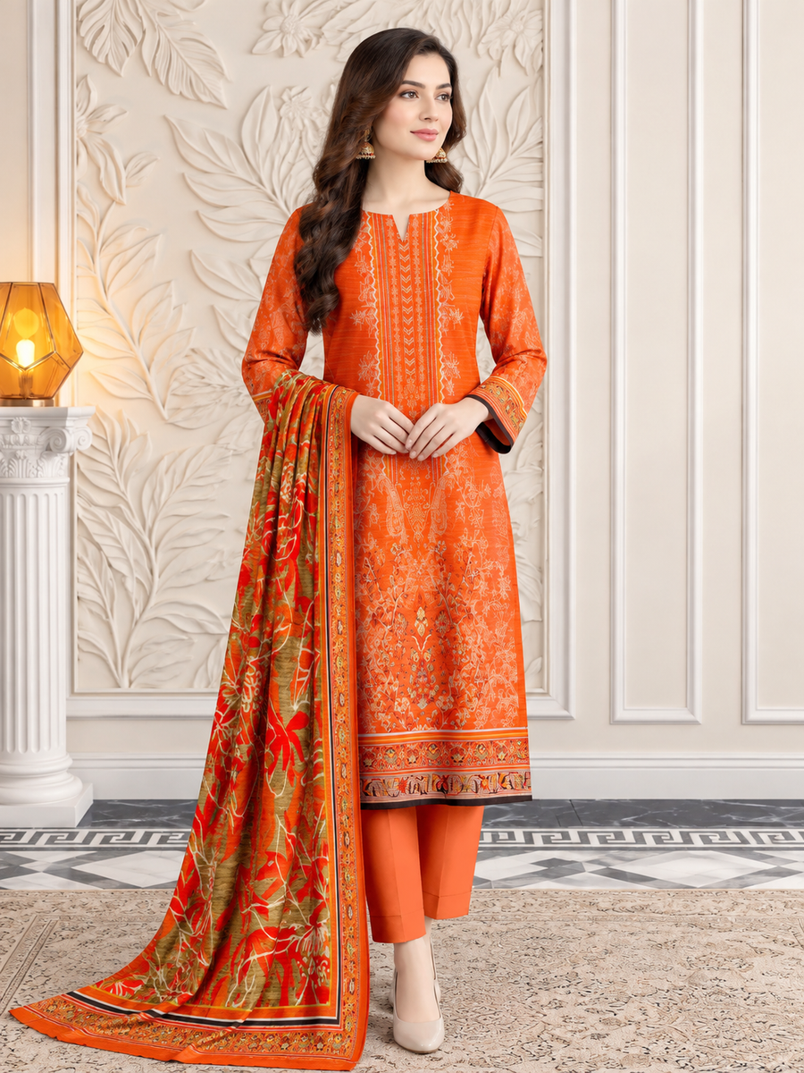 Ittehad X Bin Ameer Khaddar Essential Unstitched Printed 3Pc Suit D-09