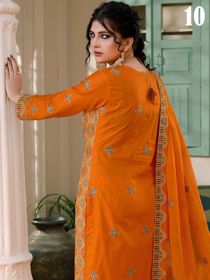 Manizay Saqafat Premium Embroidered Lawn Unstitched 3Pc Suit D-10