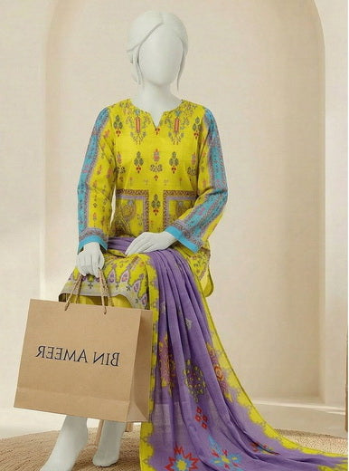 Ittehad Essential Vol-02 Unstitched Printed Lawn 3Pc Suit D-07