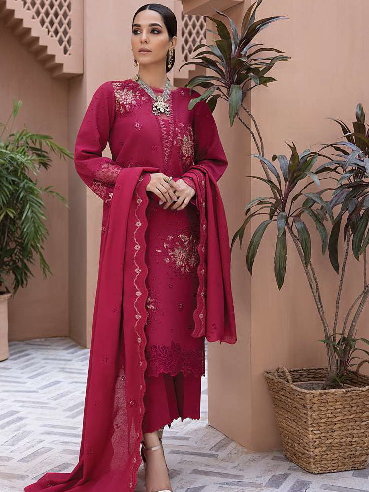 Rang Rasiya Carnation Embroidered Karandi 3Pc Suit D-10 AERGUL