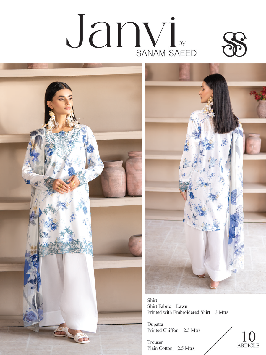 Janvi by Sanam Saeed Embroidered Lawn Unstitched 3Pc Suit D-10