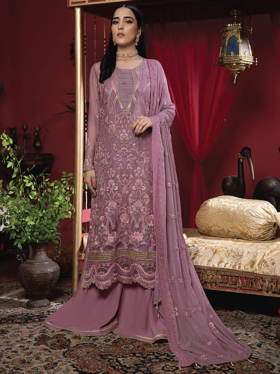 Heer by Humdum Embroidered Chiffon Unstitched 3PC Suit HR-10