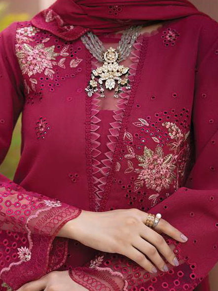 Rang Rasiya Carnation Embroidered Karandi 3Pc Suit D-10 AERGUL
