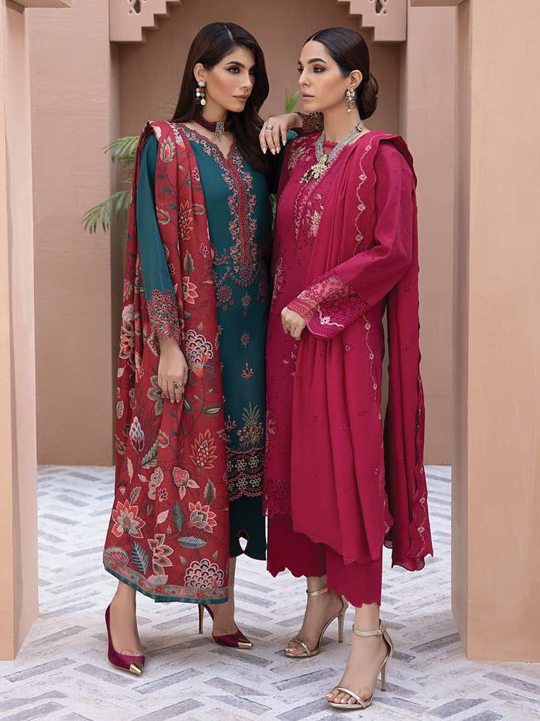 Rang Rasiya Carnation Embroidered Karandi 3Pc Suit D-10 AERGUL