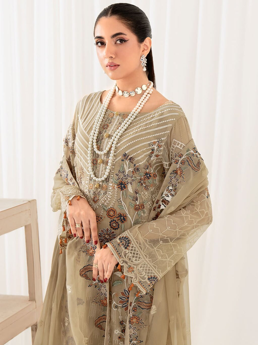 Ramsha Rangoon Vol-10 Luxury Chiffon Unstitched 3Pc Suit D-1001