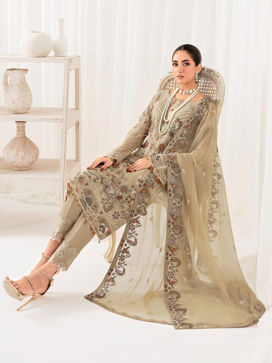 Ramsha Rangoon Vol-10 Luxury Chiffon Unstitched 3Pc Suit D-1001