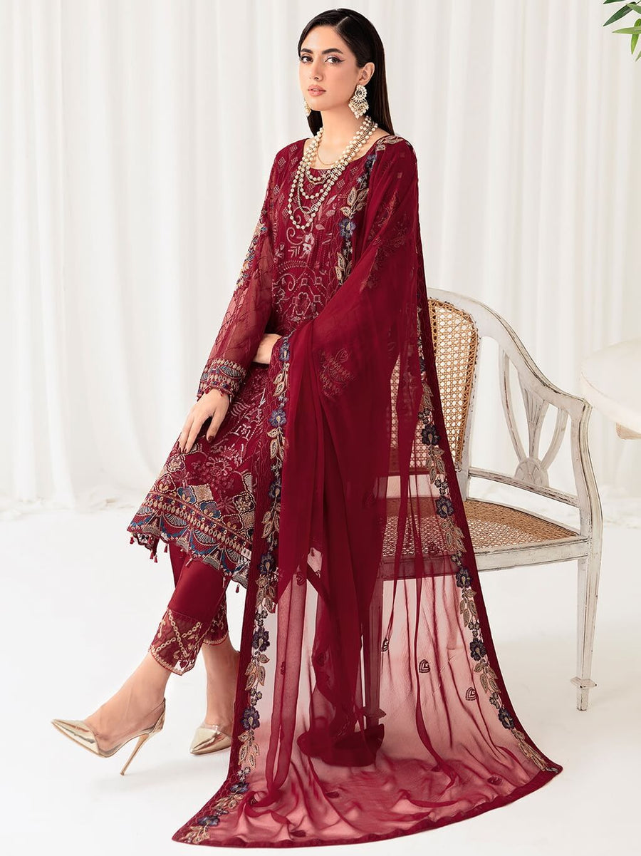 Ramsha Rangoon Vol-10 Luxury Chiffon Unstitched 3Pc Suit D-1004
