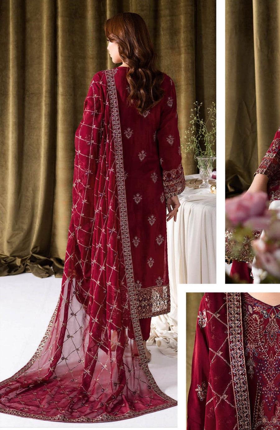 Ramsha Aangan Embroidered Luxury Raw Silk Unstitched 3Pc Suit AA-101