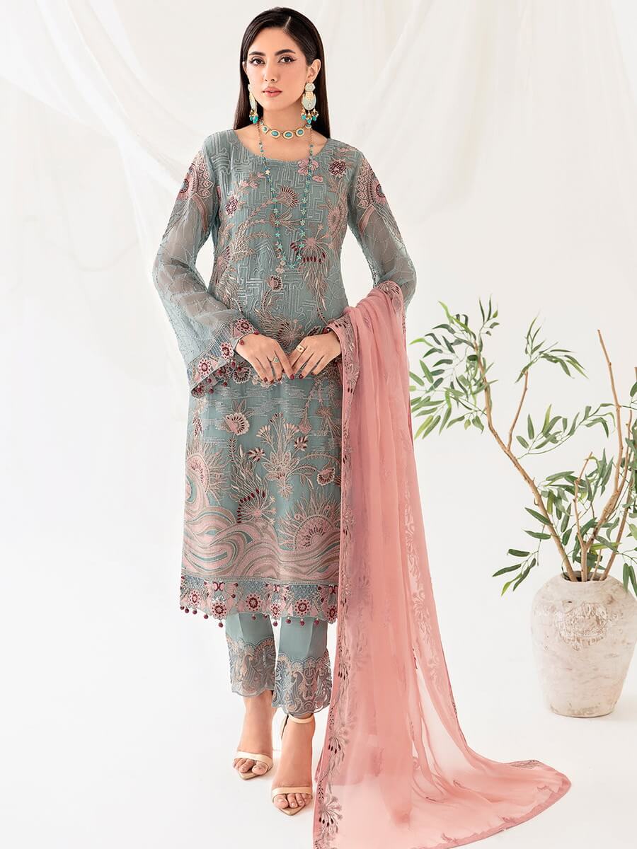 Ramsha Rangoon Vol-10 Luxury Chiffon Unstitched 3Pc Suit D-1010