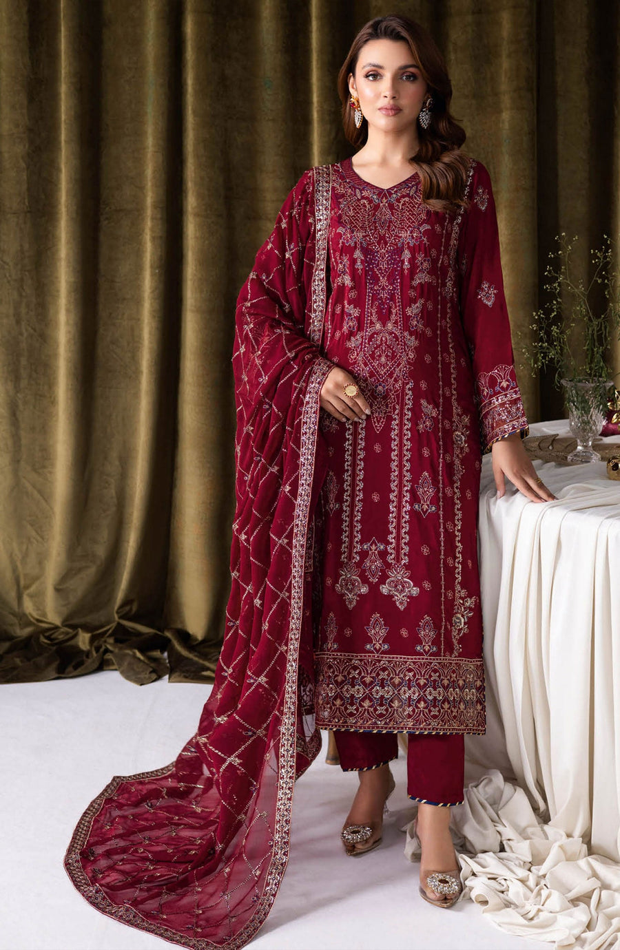 Ramsha Aangan Embroidered Luxury Raw Silk Unstitched 3Pc Suit AA-101