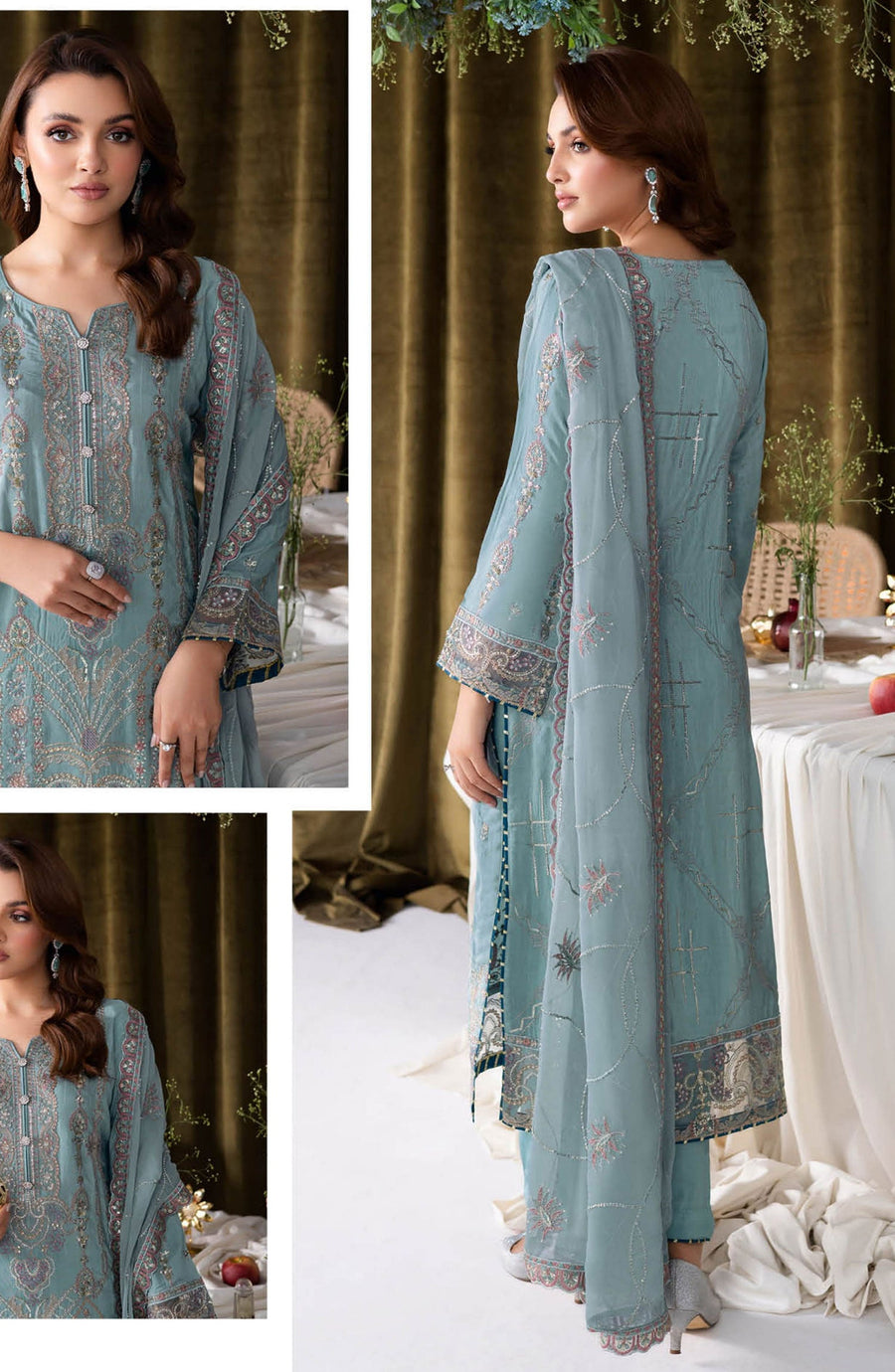 Ramsha Aangan Embroidered Luxury Raw Silk Unstitched 3Pc Suit AA-109