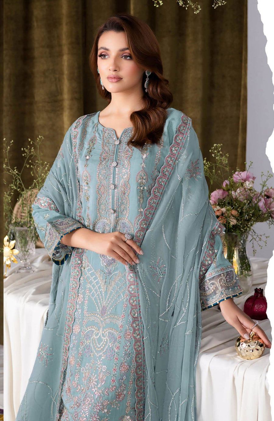 Ramsha Aangan Embroidered Luxury Raw Silk Unstitched 3Pc Suit AA-109