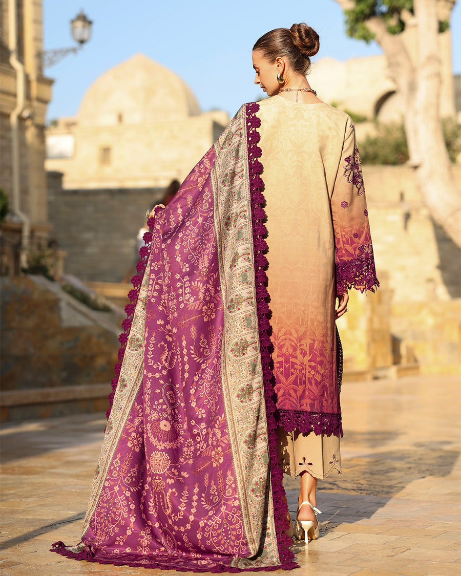Rang Rasiya Carnation Embroidered Linen Unstitched 3Pc Suit D-08 Chai