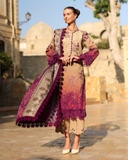 Rang Rasiya Carnation Embroidered Linen Unstitched 3Pc Suit D-08 Chai