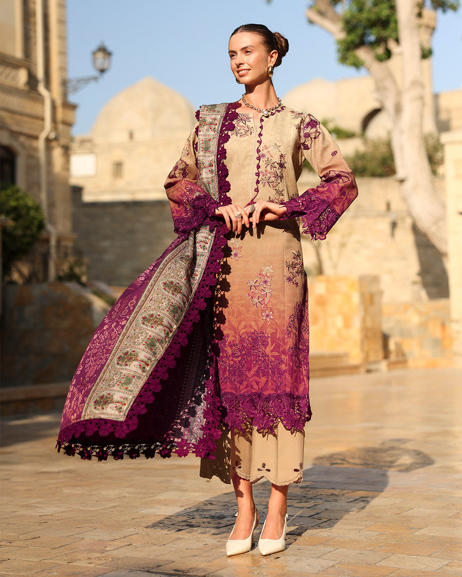 Rang Rasiya Carnation Embroidered Linen Unstitched 3Pc Suit D-08 Chai