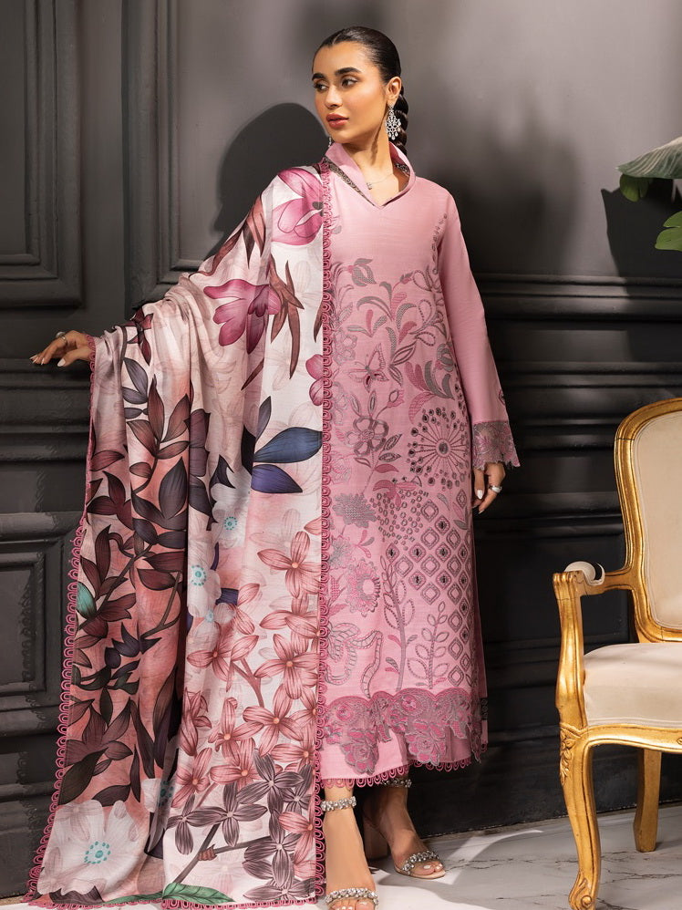 Rang Rasiya Carnation Embroidered Khaddar Unstitched 3Pc Suit D-10