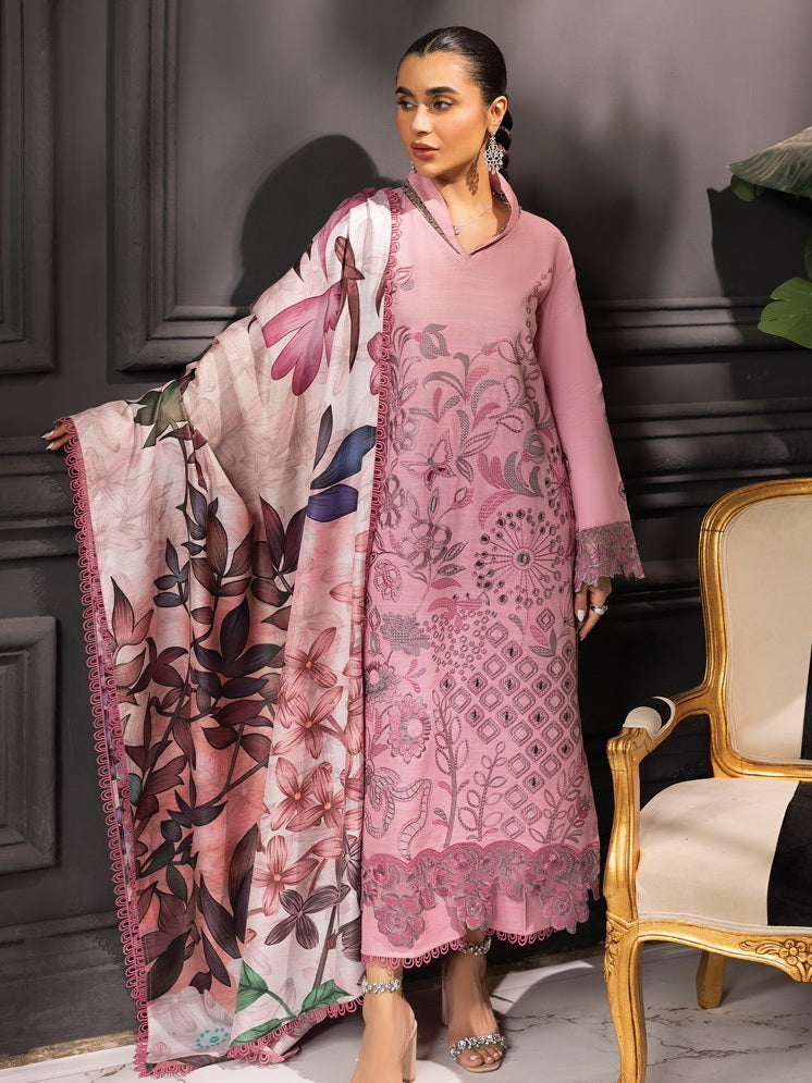 Rang Rasiya Carnation Embroidered Khaddar Unstitched 3Pc Suit D-10