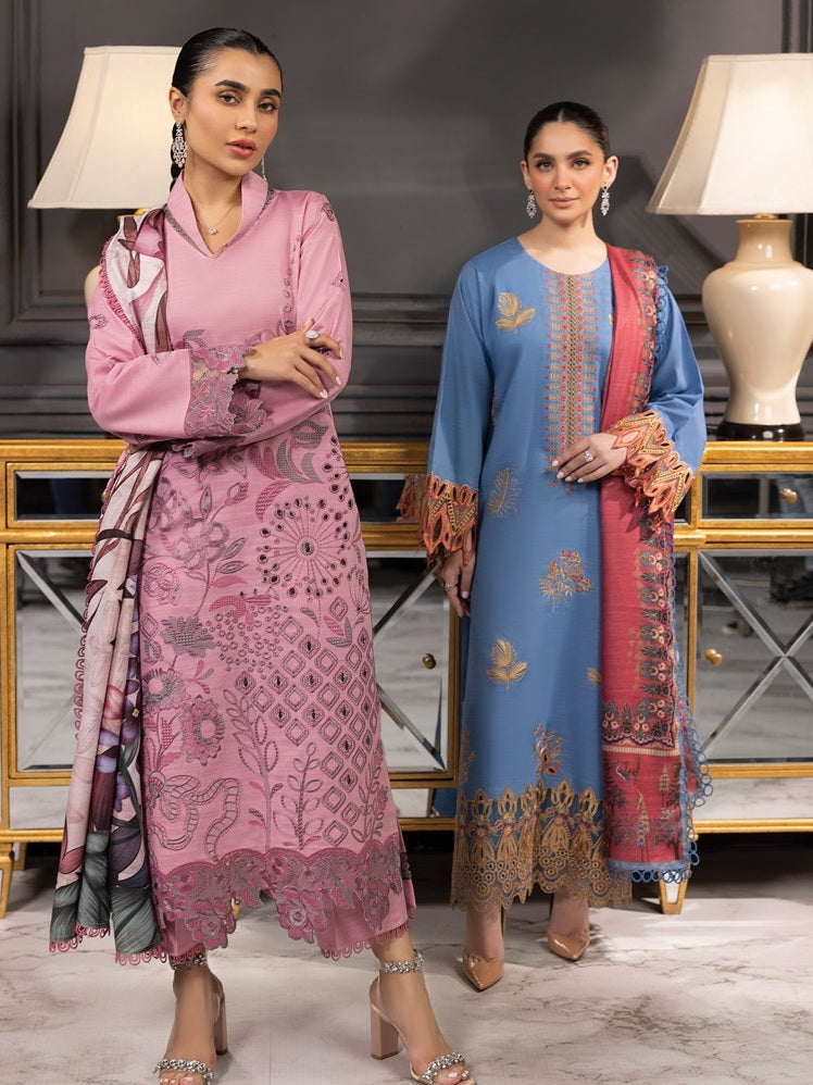 Rang Rasiya Carnation Embroidered Khaddar Unstitched 3Pc Suit D-10