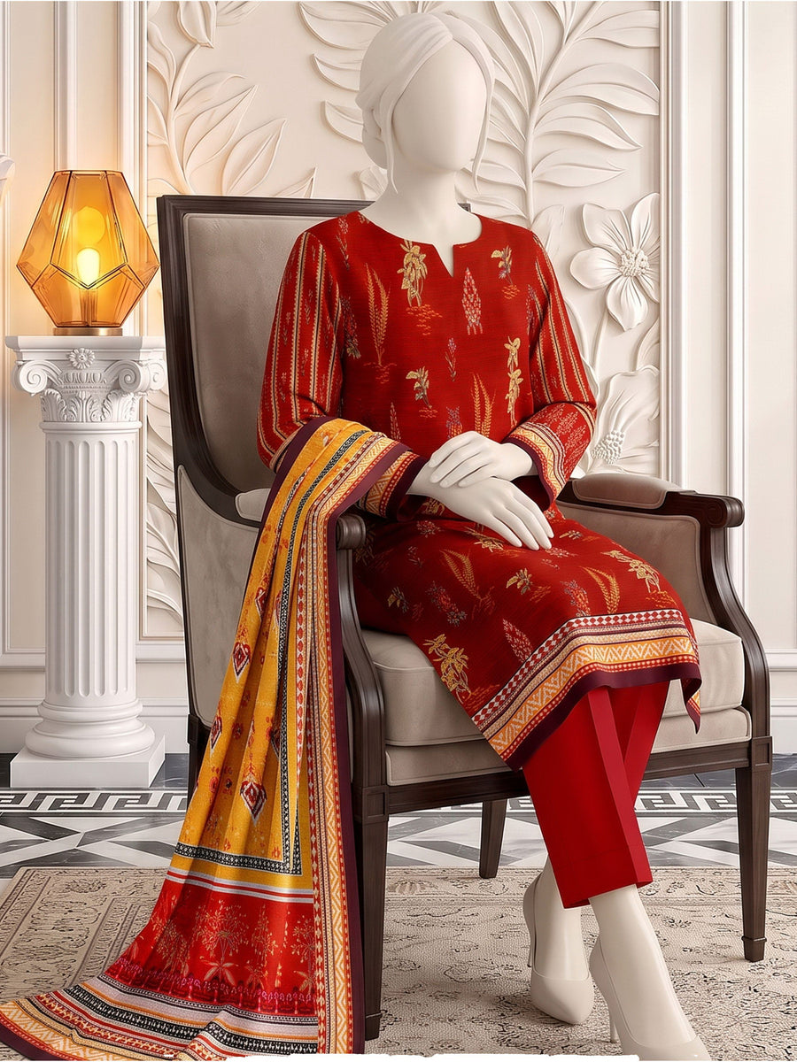 Ittehad X Bin Ameer Khaddar Essential Unstitched Printed 3Pc Suit D-10